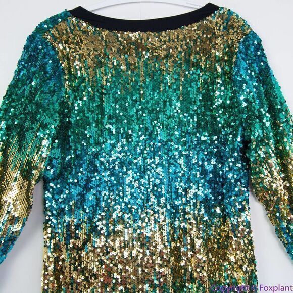 NEW Ashley Stewart green gold blue‎ sequin bodycon dress, 14/16 - Picture 6 of 16